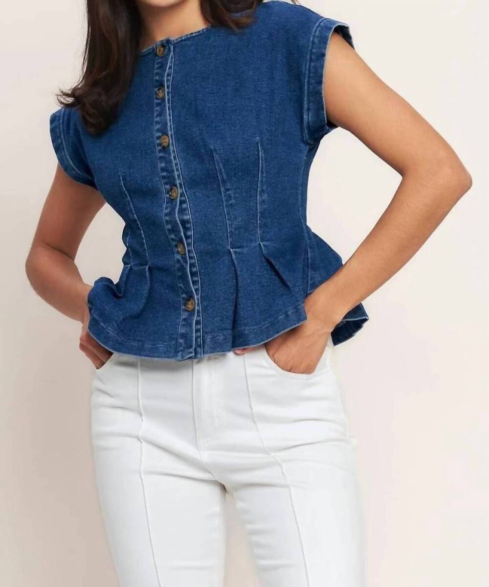NEW FLYING TOMATO washed denim top in medium indigo